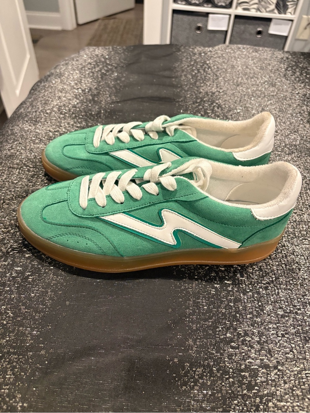 Madden Girl Green and White Retro Sneakers
